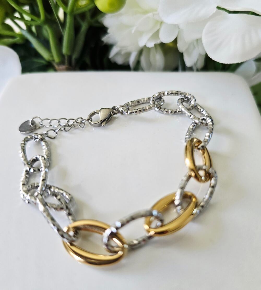 Staineless Steel Two Tone Link Bracelet New